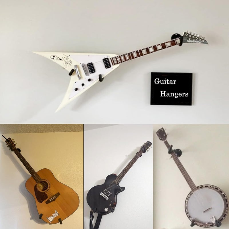 DSHE Guitar Wall Mount for Acoustic, Electric, Classical Guitar and Ukulele, Banjo, Mandolin Wall Hanger, Horizontal Guitar Holder Bass Stand Rack Hook Guitar Display Wall (2 Sets) - Image 3